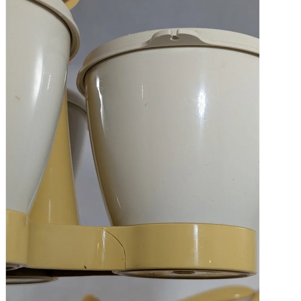 Vintage Tupperware Condiment Caddy 3 Bowls Lids Ladles Harvest Gold Cream 733-4
